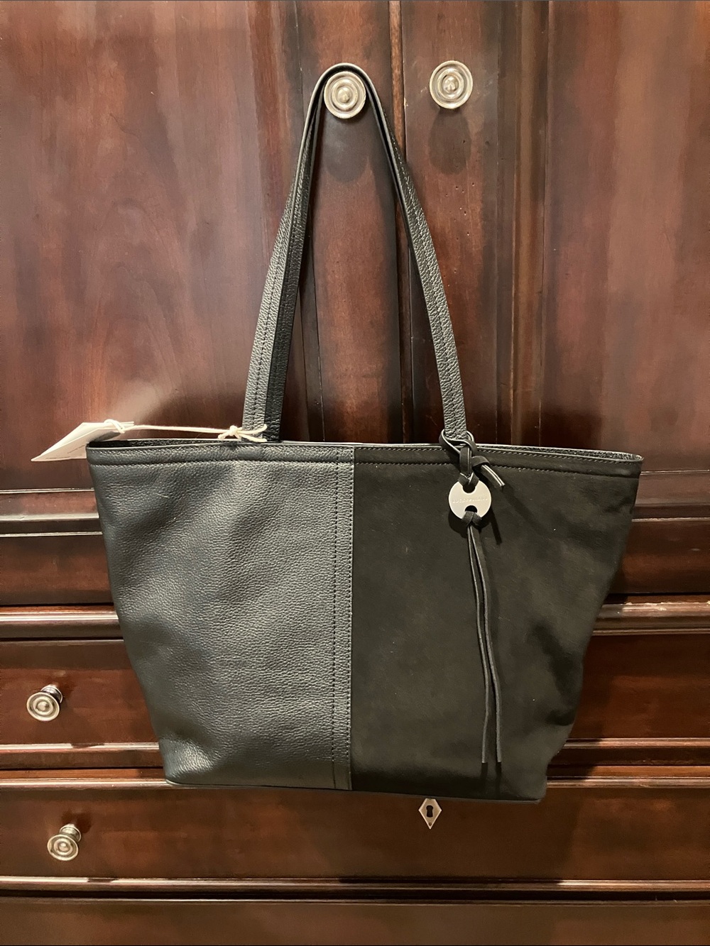 Lucky Brand Black Leather and Suede Tote New with Tags